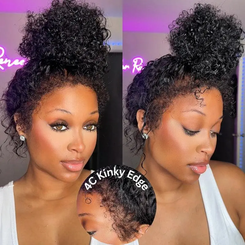 【 Realistic Newborn Hairline 】Kinky Curly Invisi Strap Snug Fit 360 Transparent Lace Frontal Bleached Knots Pre Cut Lace Wig With Drawstring#summerwins 【 Realistic Newborn Hairline 】Kinky Curly Invisi Strap Snug Fit 360 Transparent Lace Frontal Bleached Knots Pre Cut Lace Wig With Drawstring#summerwins