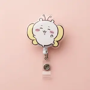 Cute Chiikawa Retractable ID Badge Reel Kawaii ID Badge Holder Office Accessories Unique Gift for Nurse Teacher or Coworker Durable Acrylic Retractable Cord Mechanism Easy Access