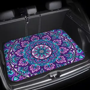 Mantra pattern car trunk mat -Bright blue and orange design,suitable for most car models, durable polyester, protects the trunk from wear and tear, stylish interior accessory, car trunk mat anti-slip rhinestone diamond seat rear lover pet floor pink Skull