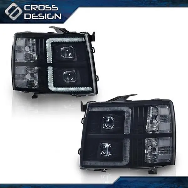 CROSSDESIGN Smoke Lens LED Bar Tube Headlight Lamp, LED Front Lights, Compatible with 07-14 Chevy Silverado 1500-3500, Led Lights For Car, Replacement Car Light, Truck Headlight