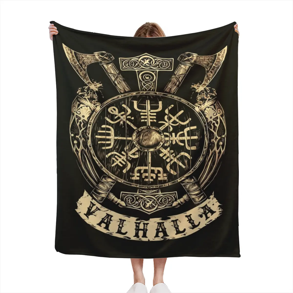 Viking Valhalla Pattern Blanket, Soft Warm Throw Blanket, Air-conditioned Room Blanket, Air Conditioning Blanket, Warm Nap Blanket for Home Office Travel Camping