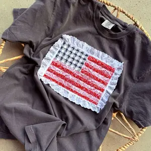 Lace flag appliqué embroidered Tshirt.