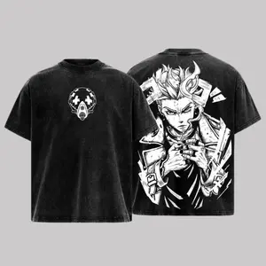 Enjin Gachiakuta Washed Tee – Heavy Cotton Oversized Vintage Graphic T-Shirt, Gritty Manga Antihero Streetwear, Cyberpunk Style Unisex Retro Top