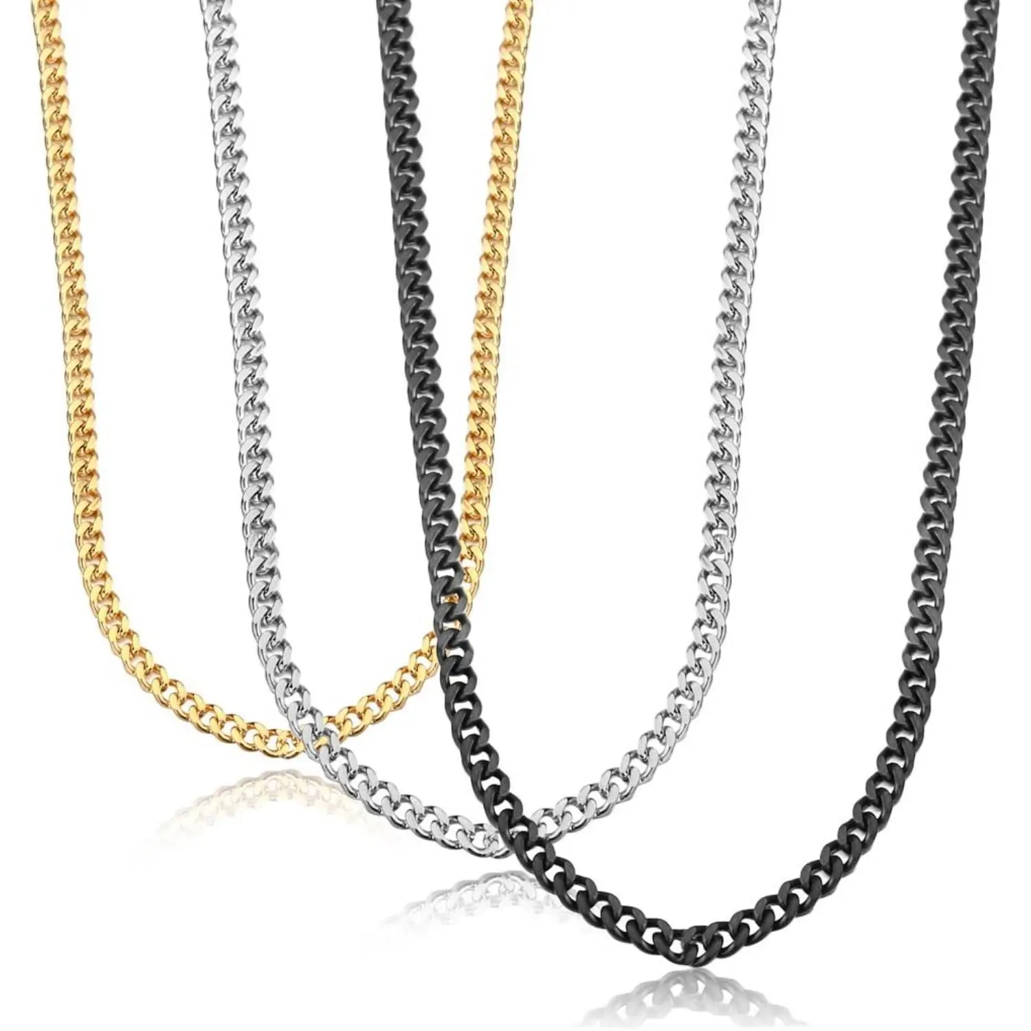 Cassieca 3.5mm 316L Gold Cuban Chain Necklace - Multi-Size Stacking Chains, Men's Jewelry Accessory (16/18/20/22/24/30 in), Necklaces