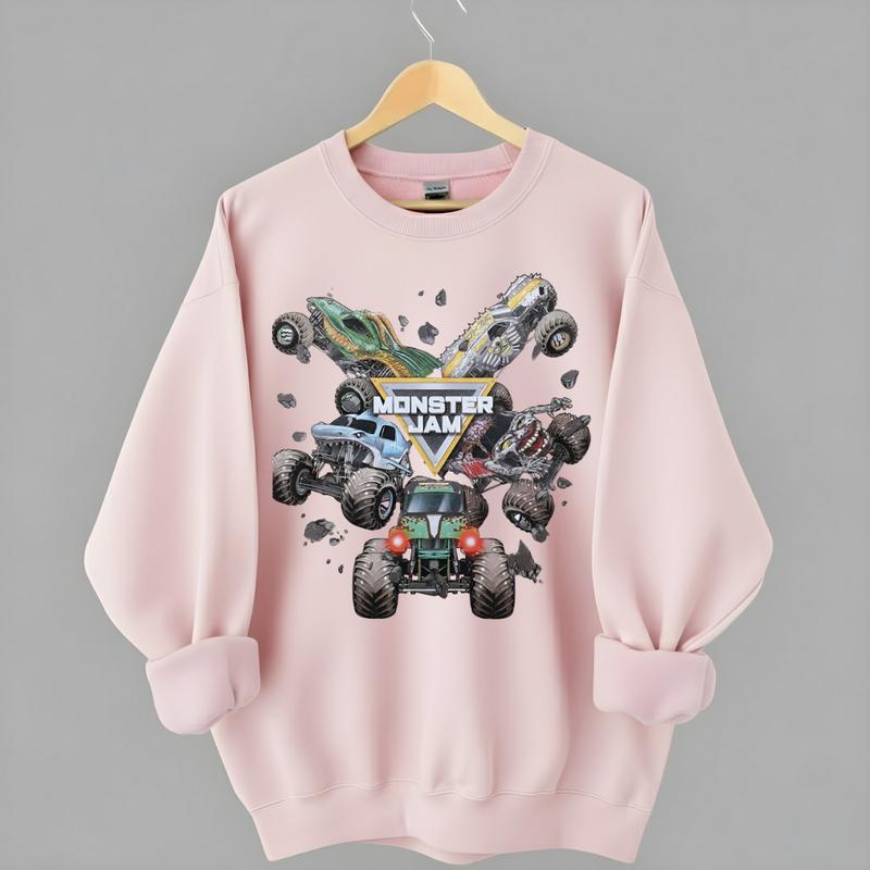 Monster Jam Graphic Sweatshirt, Monster Truck Apparel, Casual Daily Wear Sweater, Unisex Cotton, Trendy Outfits, Classic Short Sleeve, Streetwear