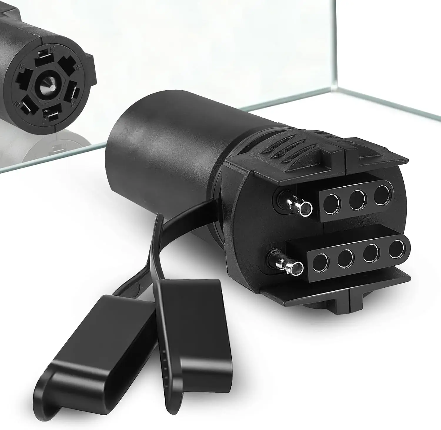 Trailer Plug Adapter 7 Pin Round to 4 and 5 Flat Blade Trailer Connector Trailer Adapter, 2-in-1 Flat Blade Plug