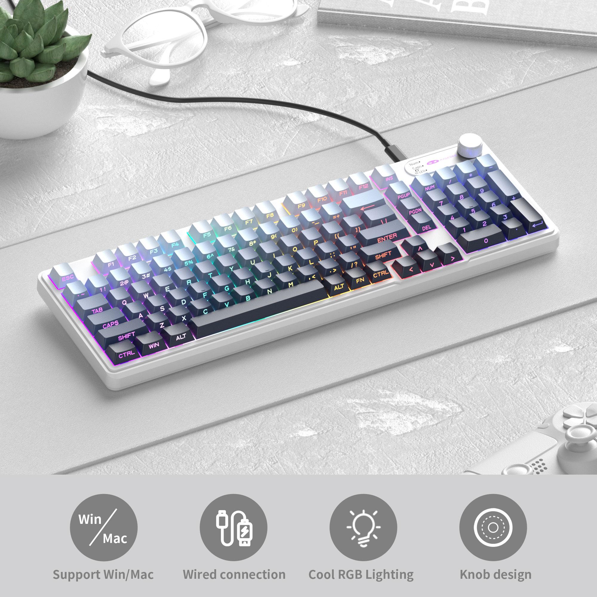 MageGee GK960 Multi-Functional Membrane Keyboard Wired RGB Lighting  Knob Ergonomic OEM Profile Side-Printed Keycaps Dual-System Support for Gaming Office