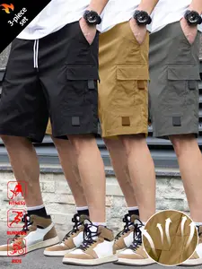 Men’s lightweight cargo shorts, new for summer, available in a 3-pack. Drawstring waist, breathable fabric—ideal for summer outdoor fitness and casual wear. Features slanted front pockets. Fashionable, multifunctional casual shorts with a street-style des