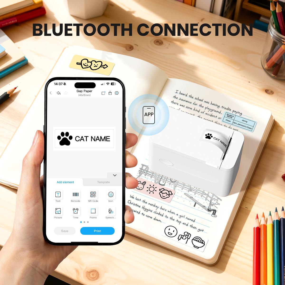 Portable Bluetooth Label Printer, D12 Wireless Handheld Printer with Tape Mini Sticker Maker for Barcodes Storage Office & Home Organization Thermal Printer