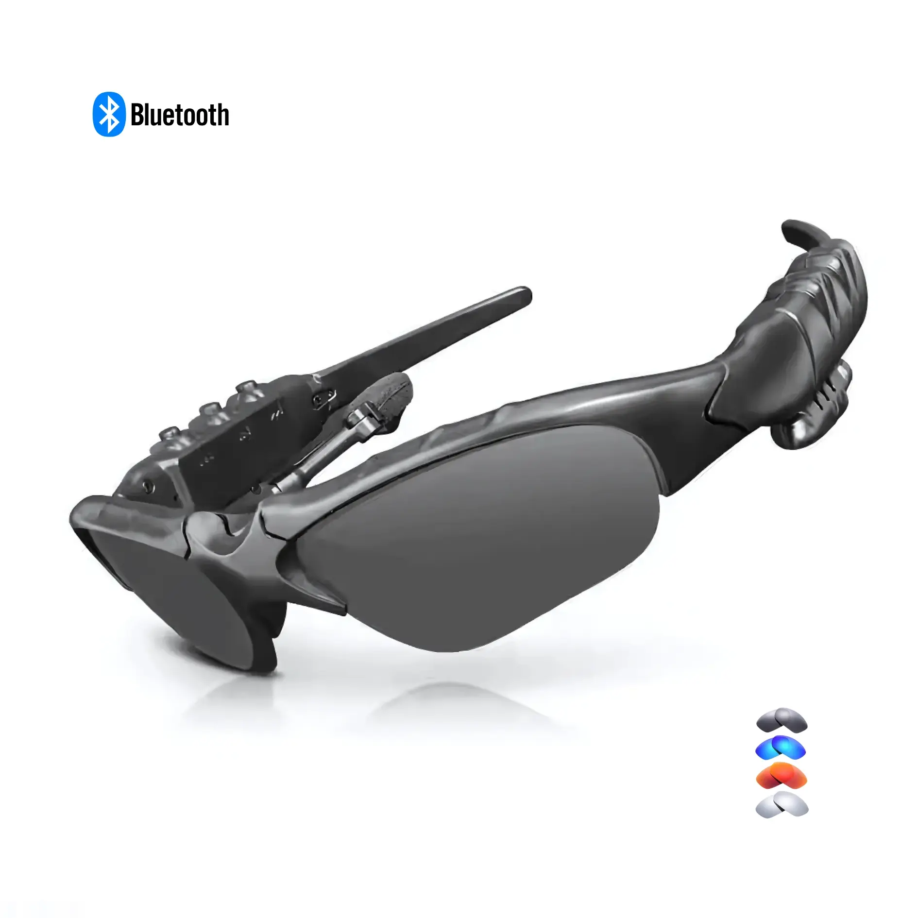 Wireless Audio Smart Sunglasses – Bluetooth Sport Glasses with Built-In Earbuds, Flip-Up Tinted Lens, Hands-Free Calls & Music, Adjustable Fit for Men & Women (Black/Blue/Yellow/Mirrowr)