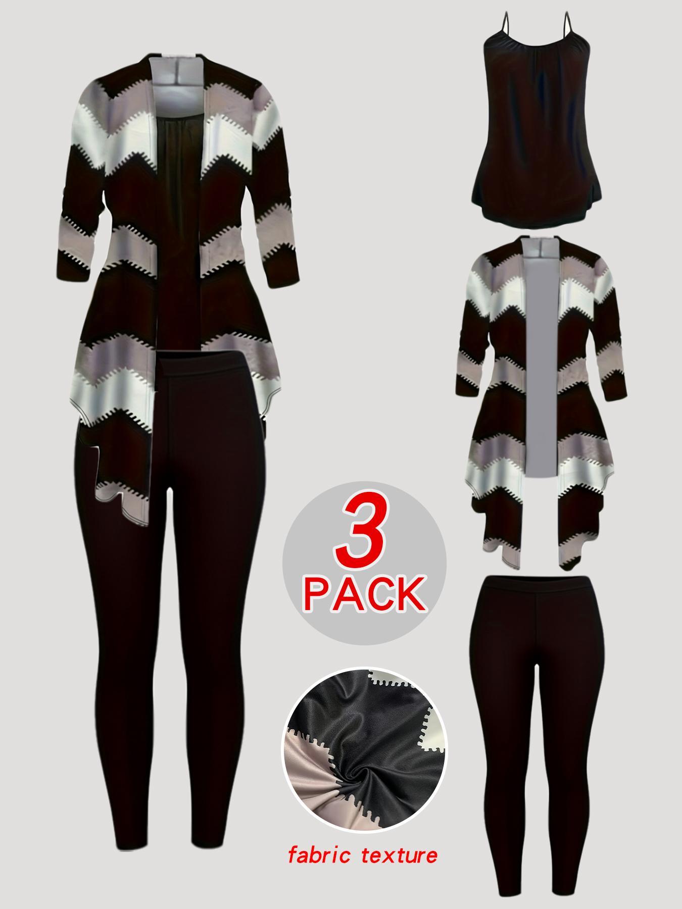 Women's Casual Three-piece Set Block Open Front Top Solid Color Cami Top & Matching Pants Outfits Uws041-Bk Summer Clothing Suits for Effortless Style - Womenswear