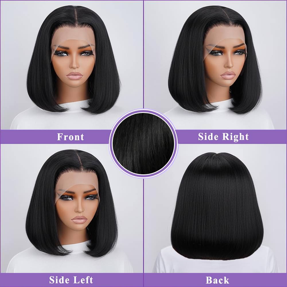 Bob Wig Human Hair Glueless Wigs Human Hair 13x4 HD Lace Front Wigs Pre Plucked Pre Cut 180% Density Short Straight Bob Wigs for Black Women 8 Inch