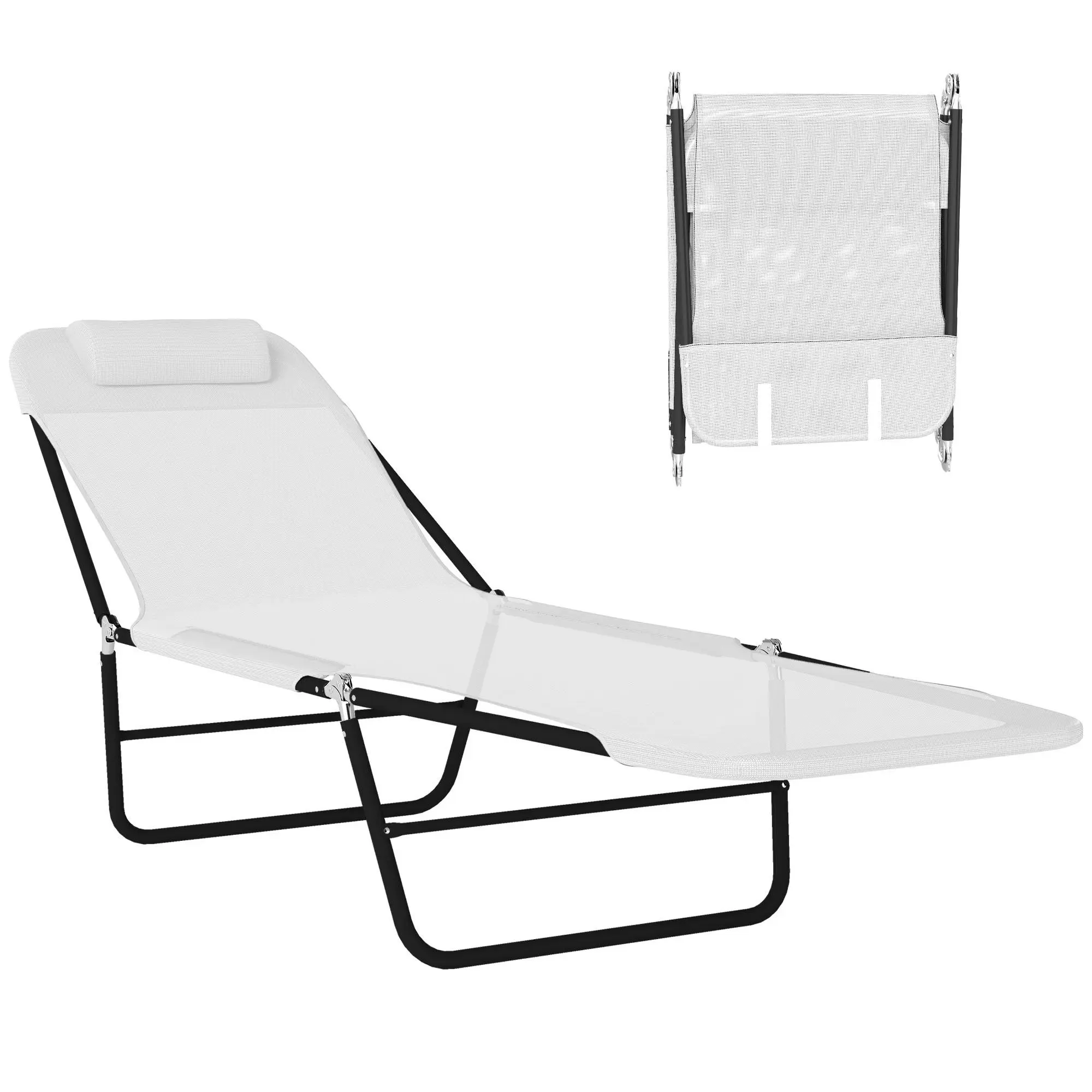 Outsunny Folding Chaise Lounge Chair, Pool Sun Tanning Chair, Outdoor Lounge Chair with Reclining Back, Breathable Mesh Seat, Headrest for Beach, Yard, Patio,summerwins