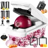 Vegetable Chopper Onion Cutter, 14 in 1 Professional Mandolin Slicer for Kitchen, Multifunctional Food Chopper for Potato, Tomato, Veggie with Strainer Basket, 10 Blades
