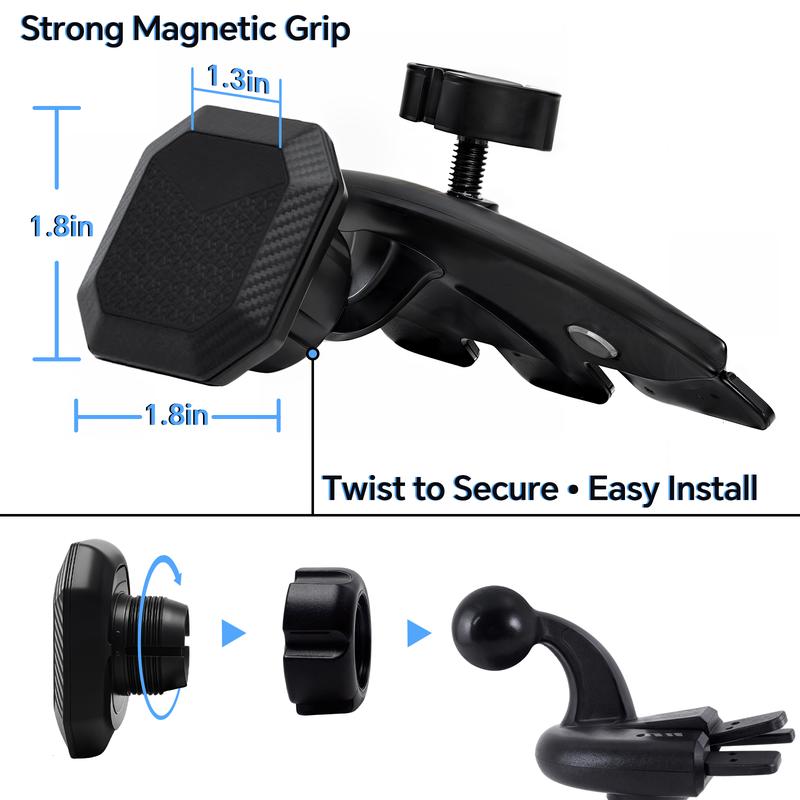 【PASLDA】 Magnetic CD Slot Car Mount for CarPlay Screens 7-inch Monitors & Phones High-Magnetism Anti-Shake Secure Mount with Anti-Slip Pads