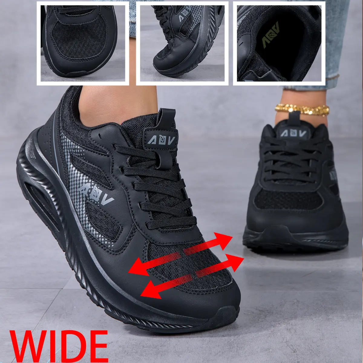 Women's Extra Wide Toe Box Bunion-Friendly Casual Trainers - Nylon, Cool Knit Mesh, PU Leather, Ultra-Lightweight, Breathable, Cloud-Like Dual Layer Air Cushion, Shock-Absorbing Non-Slip, All Seasons, Clean Aesthetic for Standing Work & Outdoor Use, Lace-