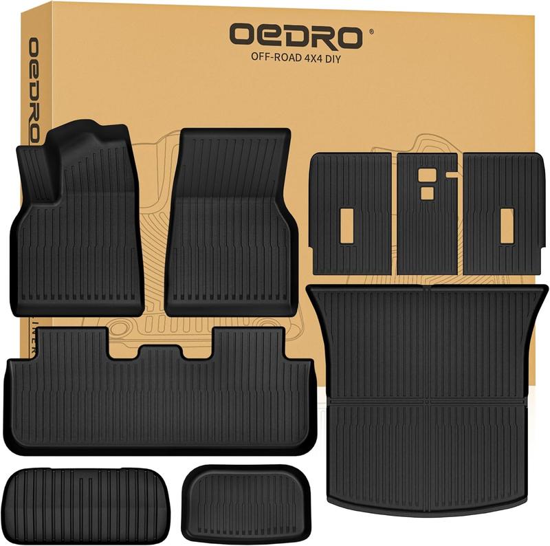 OEDRO Floor Mats Fits for New 2025 2026 Tesla Model Y Juniper 5-Seat, All-Weather TPE Model Y Floor Mats Backrest Mat & Front Rear Trunk Liner Full Set TPE Liners Accessories Car Interior Kit Protector
