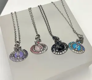 Y2K Style Queen Mother West Mini Small gradient 3D PlanetNecklace &earrings Titanium Alloy Ideal for Daily Wear &Parties Daily Wear Jewelry Y2K Fashion Accessory DurableAlloy