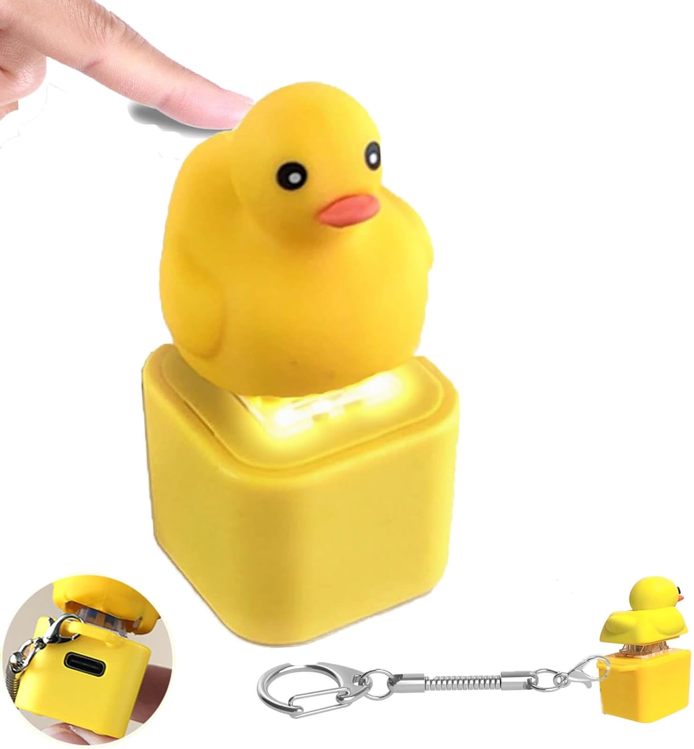 Duck / Frog / Lizard  Fidget Toy - RechargeableKeychain, Quacking Duck Stress Reliever with Colorful Lights, Fun & Portable Anxiety Relief Toy (Quacking Duck)