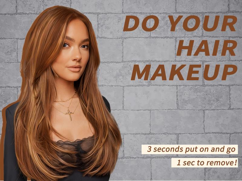 [AISI HAIR]26inch Wear  Wigs Pre Plucked Pre Cut for Beginners Honey Blonde with Chestunt brown Synthetic Lace Front Wigs For Woman Long layered straight Wigs with bangs  middle part wig 26 Inch