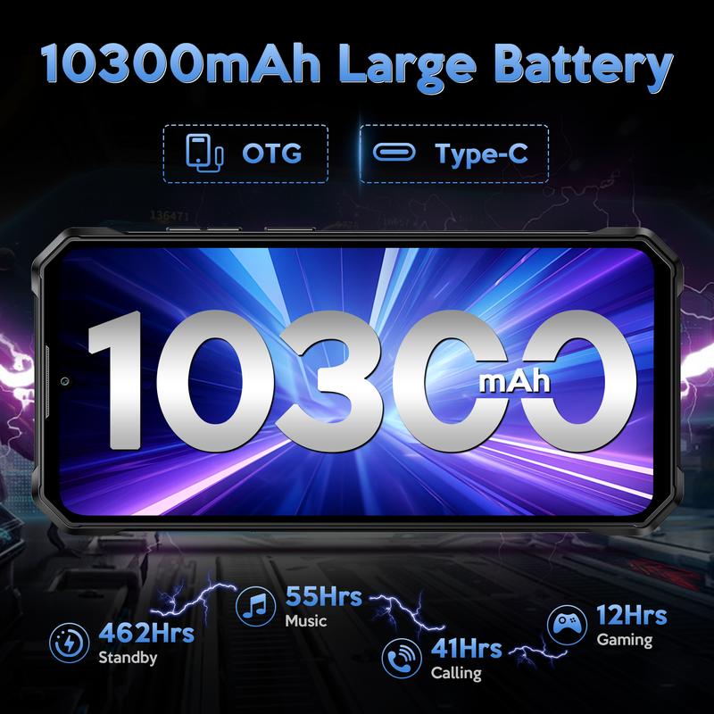 FOSSIBOT F105 Rugged Phone Unlocked 10300mAh Battery Cell 6.74" HD+Display 12GB RAM/64GB ROM 20MP Camera 4G Dual SIM Android 14 Waterproof IP68/IP69K Outdoorfun (NOT Compatible with AT&T, Cricket, and Verizon)