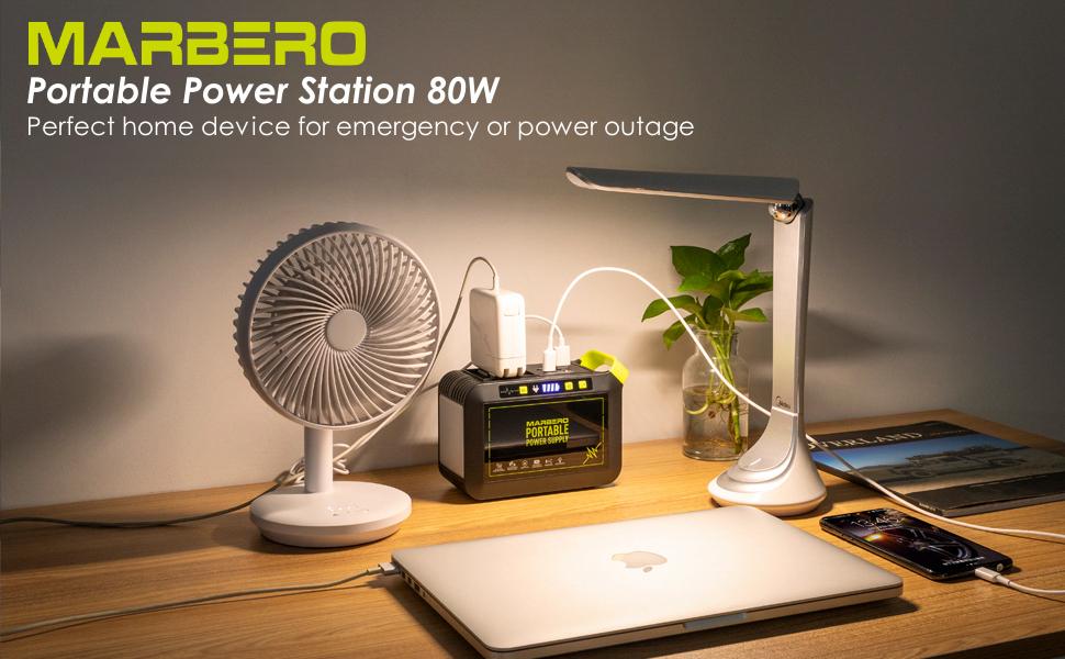 MARBERO 24,000mAh 88.8Wh Portable Power Station Fast Charging with 80W AC Outlet (120W Peak) 8 Output Ports Lithium-ion Battery Pack Built-in Flashlight for Hiking Camping Essentials Hurricane Emergency