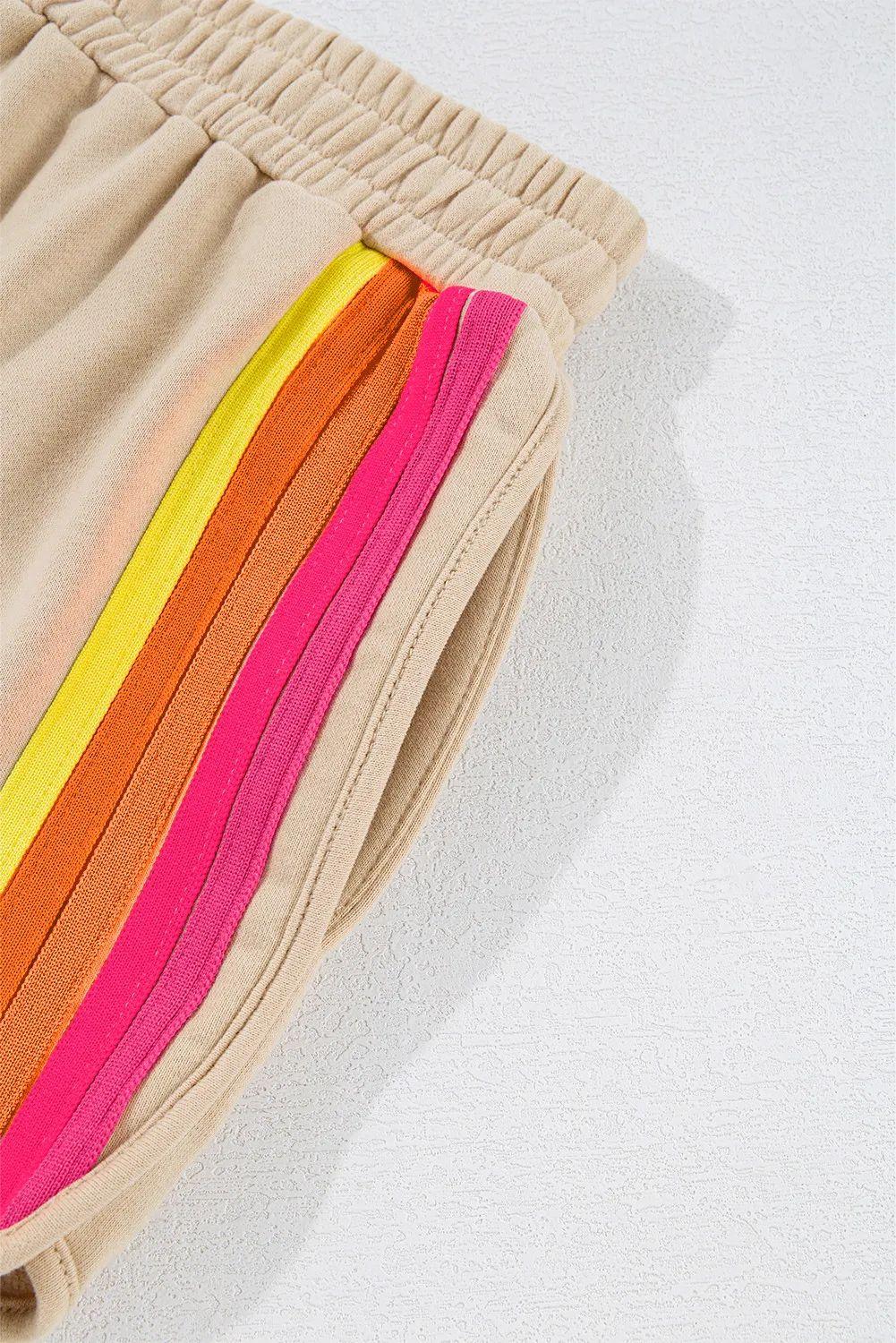 Mntaor Women's  Winteroutfit Comfy Striped Accent Crew Neck Pullover and Shorts Two Piece Loose Fit Set Pajamas Set Family Matching Set Cotton Fabric Loungewear