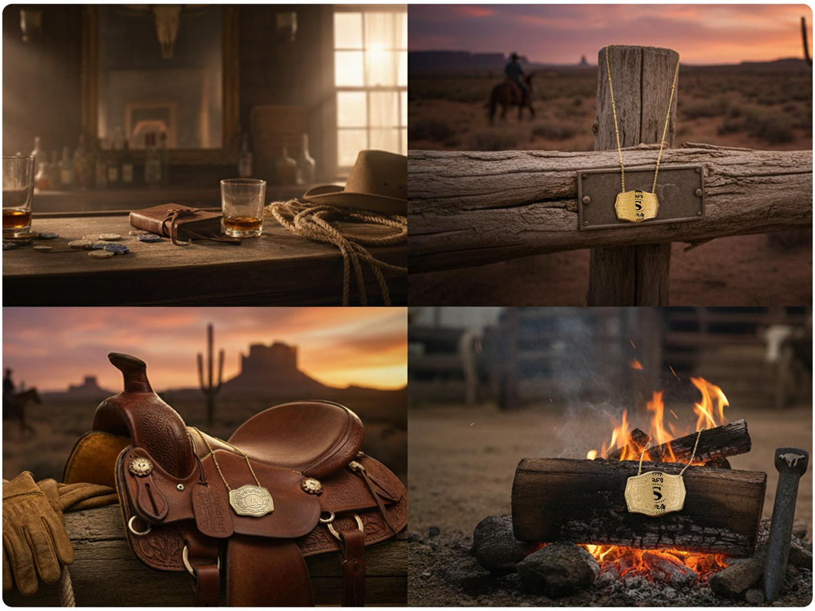 Holylegend 14K Real Gold-Plated Initial Letter Pendant Necklace with Embossed Belt Buckle CowTag Western Style Jewelry Gift for Men Women Buy 1 Get 1 Free Chain 18"+2" Extender Length Handmade Perfect Gift