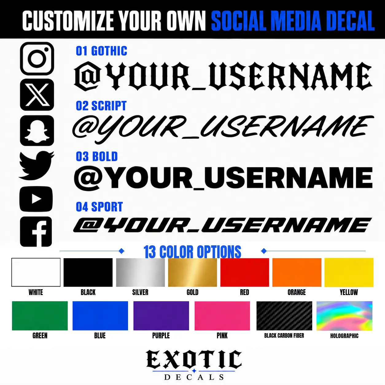Custom Social Media Username Vinyl Decal – Personalized Handle Sticker for Car Windows, and helmets