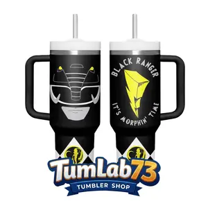 Power Ranger Black Ranger “It’s Morphin Time” 40oz Insulated Tumbler with Handle & Straw