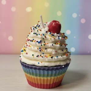Rainbow Cupcake Candle – Hand-Poured Birthday Cake Scent, Party Decor, Personalized Birthday Gift