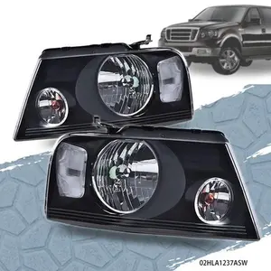 CROSSDESIGN Black Headlights HeadLamps LH & RH Fit For 04-08 Ford F150 06-08 Lincoln Mark LT