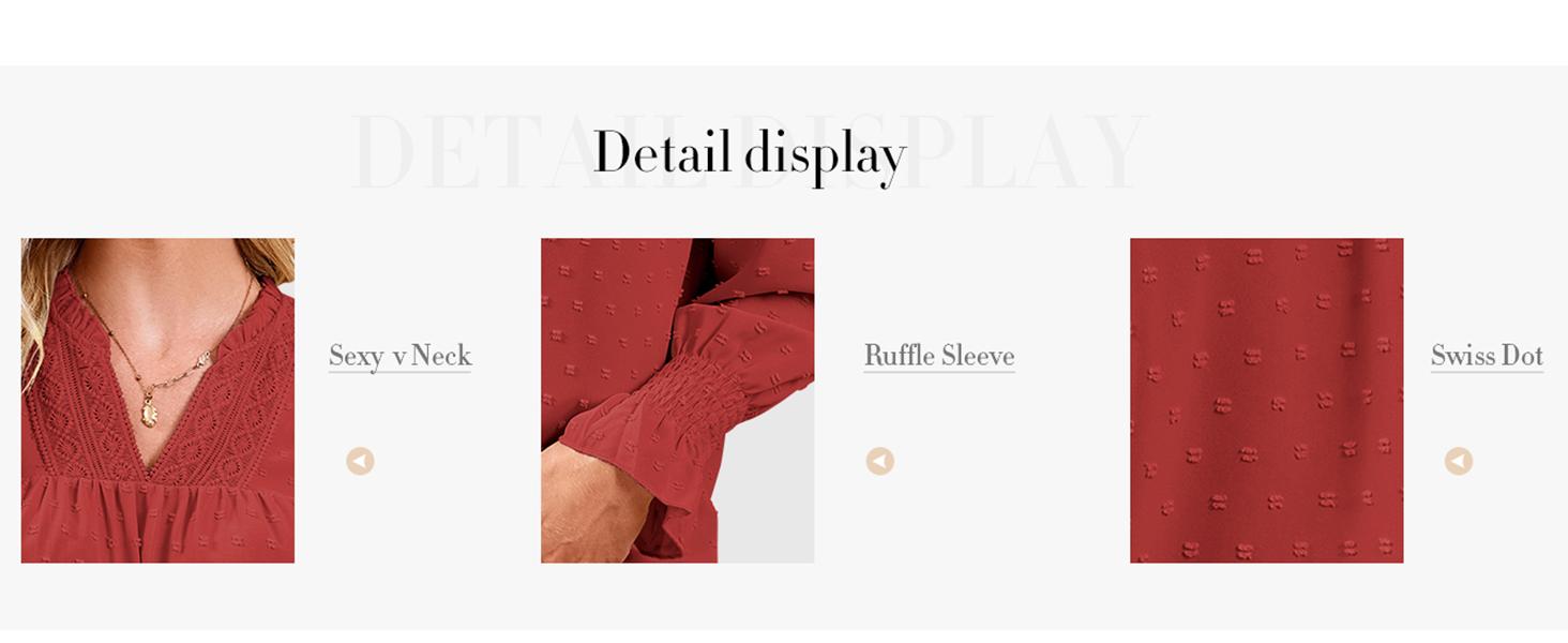 Mundoven Boho Tops for Women V Neck Blouses Flowy Swiss Dot Dressy Casual Lace Womens Long Sleeve Shirts Trendy 2026