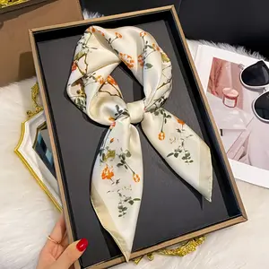 Bohemian-Style Lightweight Floral Silk Scarf | Non-stretch, breathable—perfect for business galas and formal occasions; cream and yellow; beautifully designed