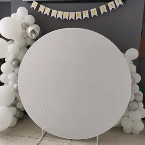 6.7Ft Tall Metal White Round Wedding Arch Cover with Gold or Silver Fabric Set for Elegant Weddings