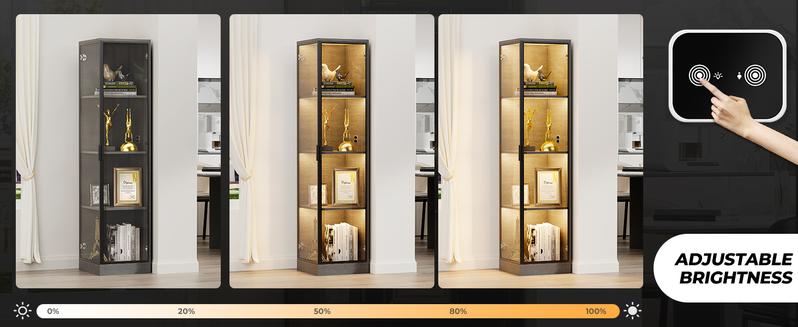 BROTTAR Corner Display Cabinet with Glass Doors, Aesthetic Display Case with 3 Color Light, 4-Tier Curio Cabinet & Bookcase for Collectibles, Toys, Books, for Playroom, Bedroom, Study Room, Black/White