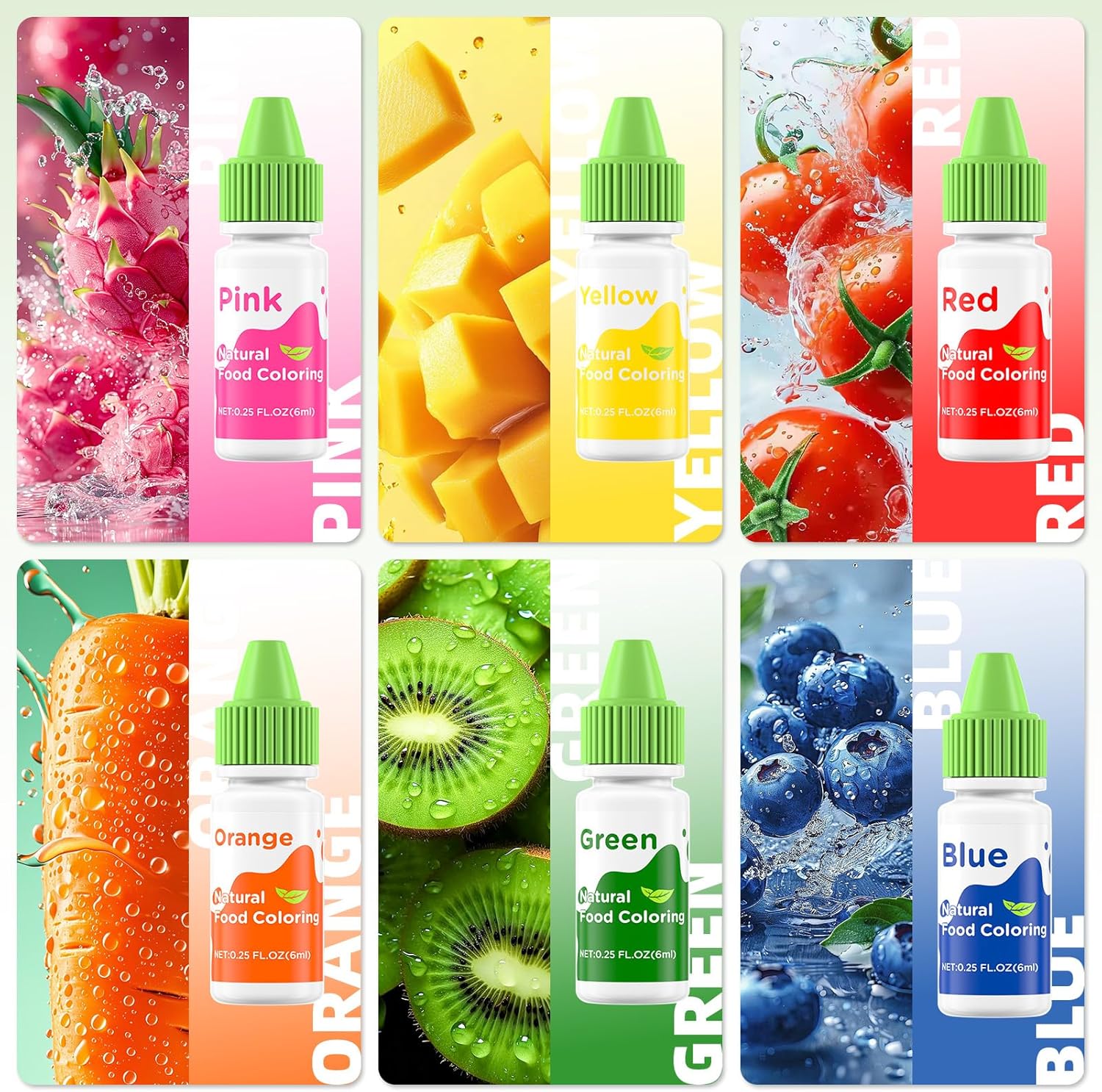 6 Natural Liquid Food Coloring 6ml/bottle, Vibrant Food-Grade Dye-Free & Vegan, Baking Supplies for Cake Icing, Frosting, Cookies & Desserts Cream Nata 6 Natural Liquid Food Coloring 6ml/bottle, Vibrant Food-Grade Dye-Free & Vegan, Baking Supplies for Cake Icing, Frosting, Cookies & Desserts Cream Nata