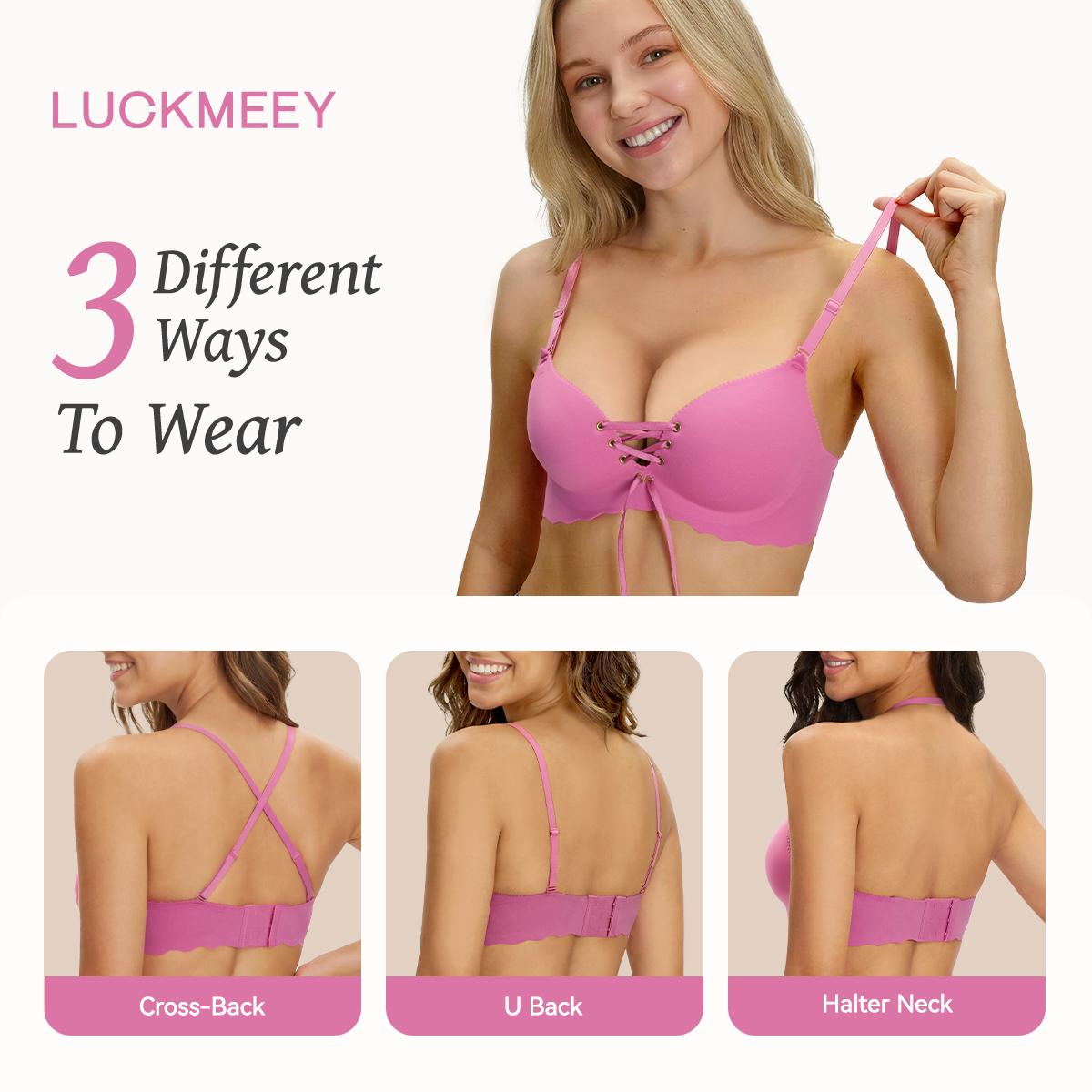 LUCKMEEY Drawstring Push Up Bra | Instant Cleavage & Anti-Sagging | Add 2 Cups Padded Wireless Strapless Bras Comfort Bra for A B C Cups Womenswear Minimalist Pink LUCKMEEY Drawstring Push Up Bra | Instant Cleavage & Anti-Sagging | Add 2 Cups Padded Wireless Strapless Bras Comfort Bra for A B C Cups Womenswear Minimalist Pink