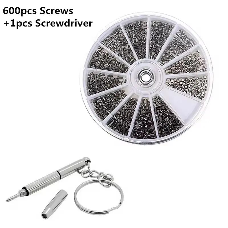 600pcs Small Screws Set with Screwdriver Bits, Stainless Steel Screws, Electronic Nuts for Watch Glasses Clock Repair Watch Repair Toolkit Precision Diy Tool Kit Storage