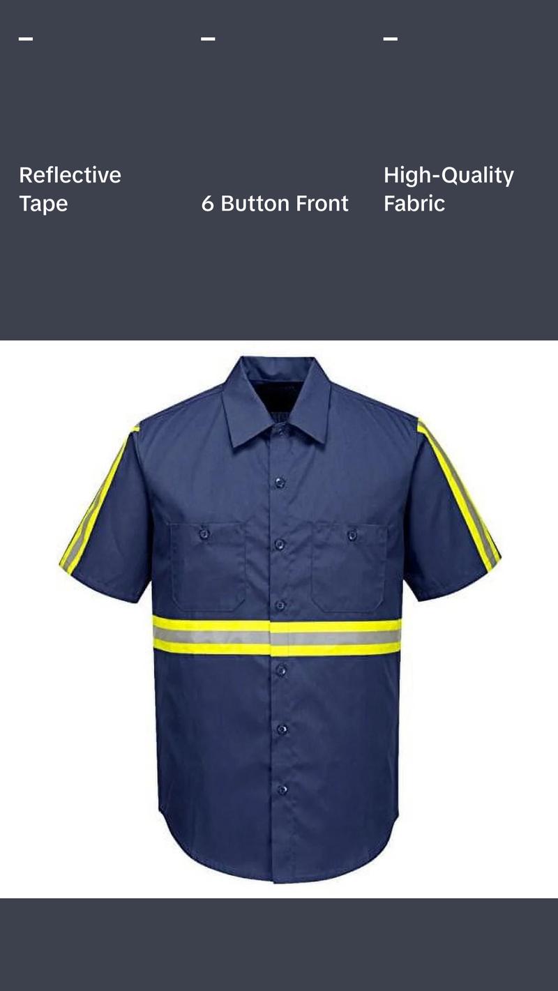 F124 Mens Reflective Iona Xtra Short Sleeve Work Shirt Navy, 4X-Large