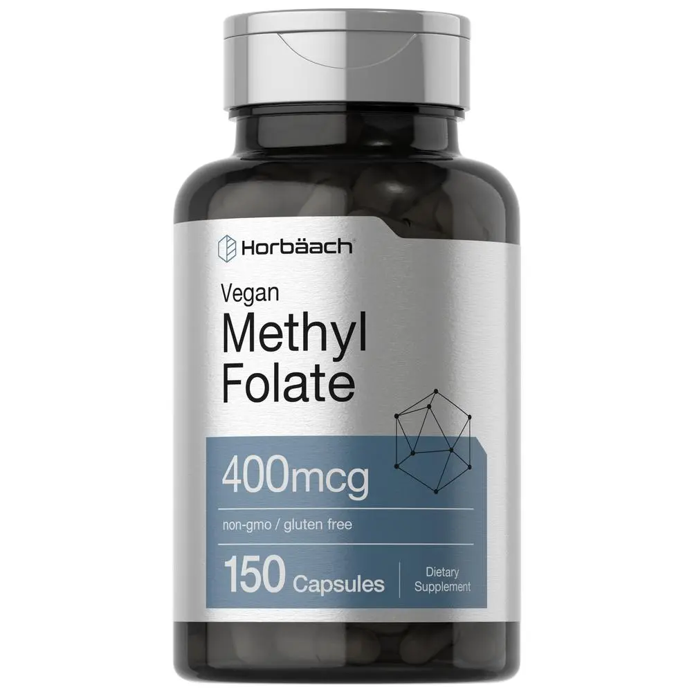 Horbäach Methyl Folate 400 mcg | 150 Vegan Capsules |  Non-GMO, Gluten Free | Dietary Supplement