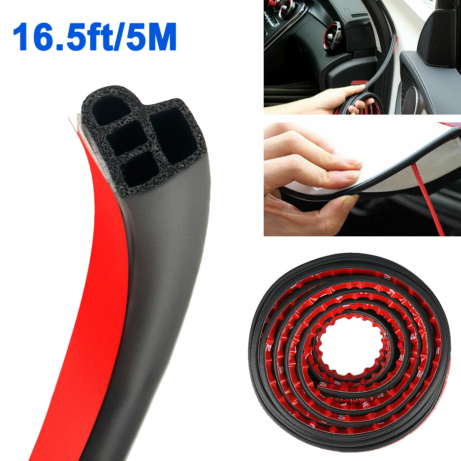 16.5FT Automotive Peel-and-Stick Rubber Sealing Strip - Waterproof, Noise-Reducing, Dustproof, 4-Hole Breathable Self-Adhesive for Car Doors, Trunk Lids