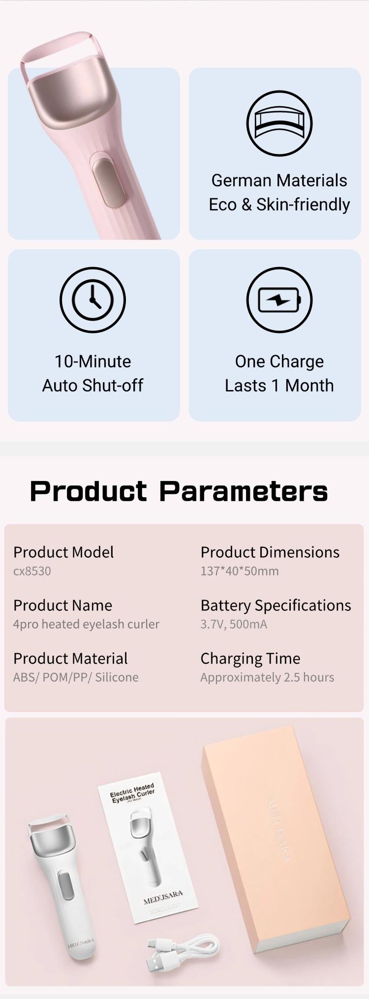 Quick 3 - Second Perfect Curls! Heated Eyelash Styler, Skin - Friendly Contact Temperature Below 120°F, 12 - Hour Non - Sagging Curls, Pink, White, Purple, Electric eyelash culer, Heated eyelash culer, Medusara