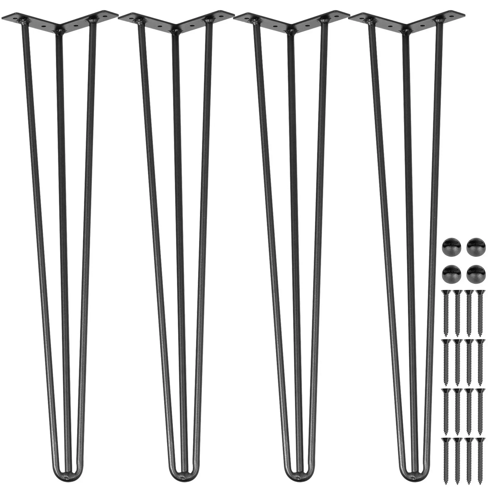 【SummerFinds】VEVOR Hairpin Table Legs 24\" Black Set of 4 Desk Legs 880lbs Load Capacity (Each 220lbs) Hairpin Desk Legs 3 Rods for Bench Desk Dining End Table Chairs Carbon Steel DIY Heavy Duty Furniture Legs