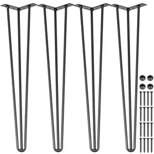 VEVOR Hairpin Table Legs 20\" Black Set of 4 Desk Legs 880lbs Load Capacity (Each 220lbs) Hairpin Desk Legs 3 Rods for Bench Desk Dining End Table Chairs Carbon Steel DIY Heavy Duty Furniture Legs