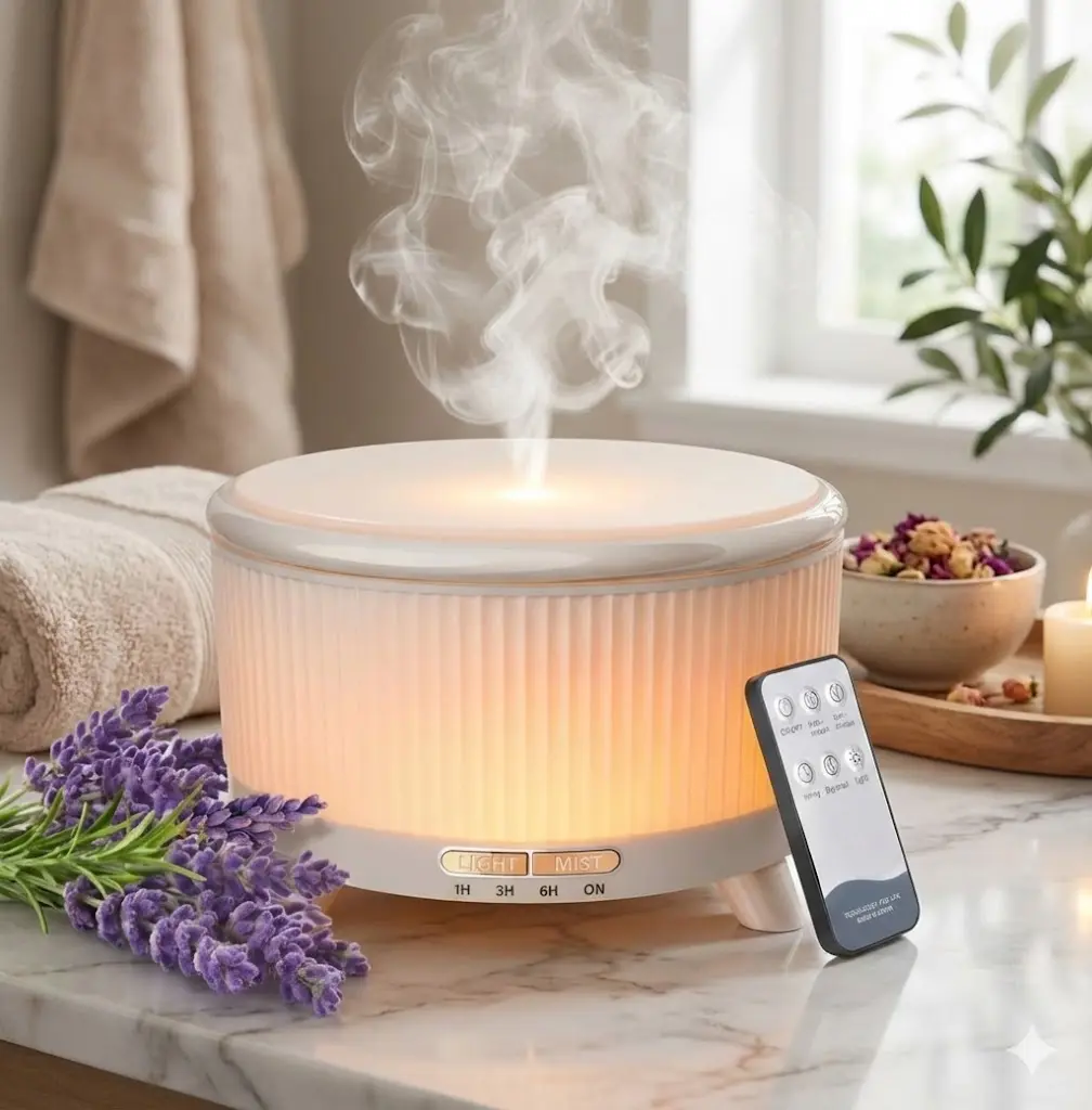 500ML Large Capacity Essential Oil Diffuser, Ultrasonic Aromatherapy Diffuser with 7 Color LED Lights with Remote Control, Cool Mist Humidifier, Timed Mist, Auto Shut-Off#Summervibes