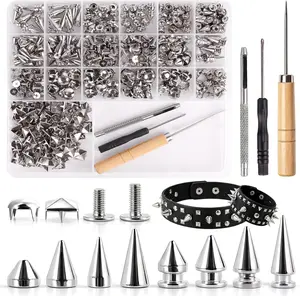 623 Sets Punk Studs And Spikes Kit, 8 Size Cone Spikes And Square Pyrami Studs for Clothing, Metal Tree Spikes Studs for Leathercraft And Punk Style Clothing Accessories DIY Craft Decoration