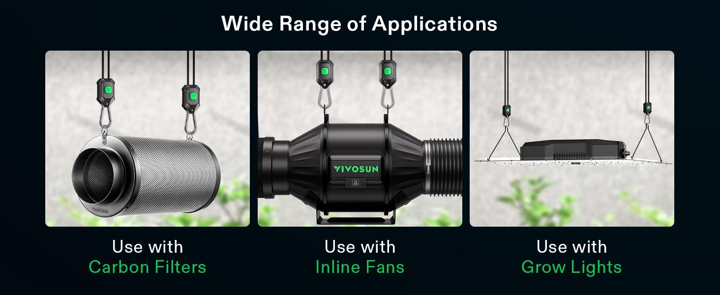 VIVOSUN 1-Pair 1/8 Inch Adjustable Grow Light Hanger, Heavy Duty Rope Hanger with Reinforced Metal Gears, 8Ft. Long and 150 lbs Weight Capacity Rope for Grow Light, Inline Fan, Filters