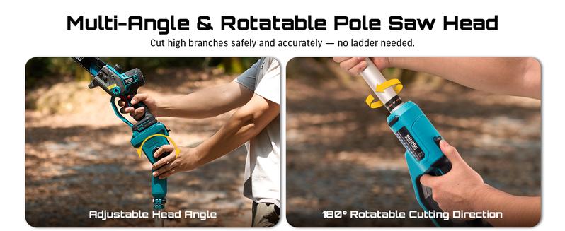SEESII 10-Inch 2-in-1 Cordless Pole Saw & Mini Chainsaw, 900W Brushless Motor & 2 x 4.0Ah 21V Batteries, 16Ft Max Reach & 14 Piece Kit for Tree Trimming CHT11