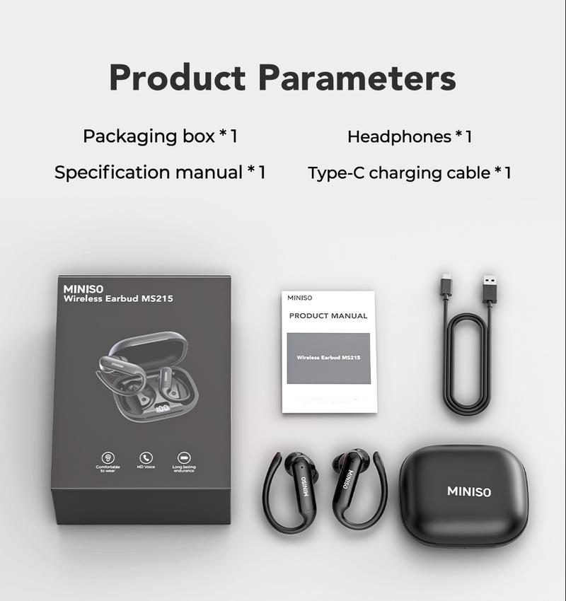 MINISO MS215 Wireless Bluetooth 6.0 In-Ear Headphones Open-Type Design High-Fidelity Sound Low Latency Comfortable Fit Ideal for Daily Use and Gifting